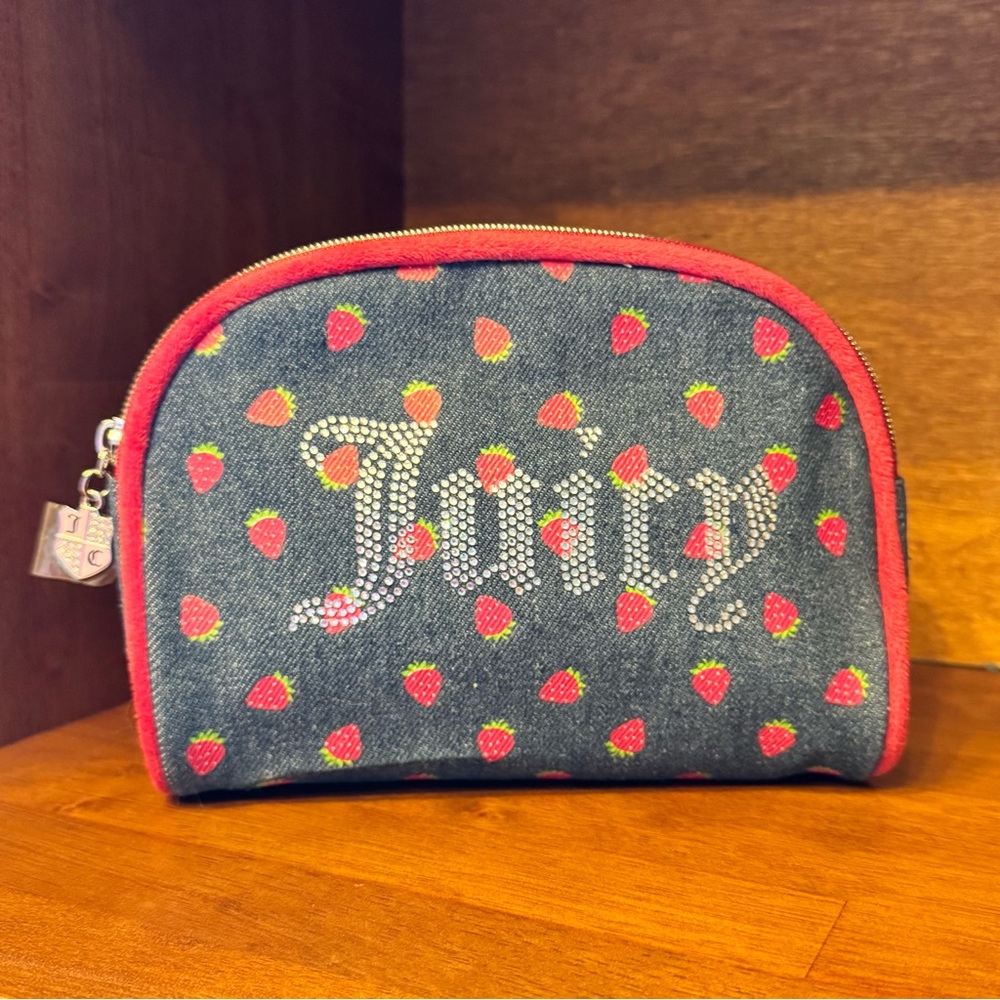 Juicy Couture Denim 🍓 Strawberry Makeup Case Bag Pouch BNWOT
